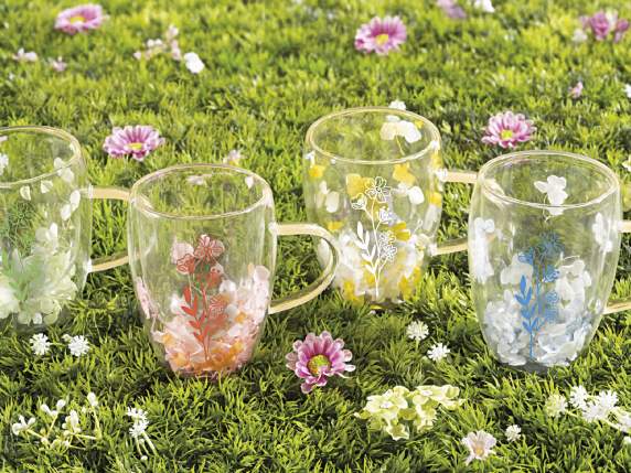 Mug en verre de 300 ml à double fond et pétales colorés