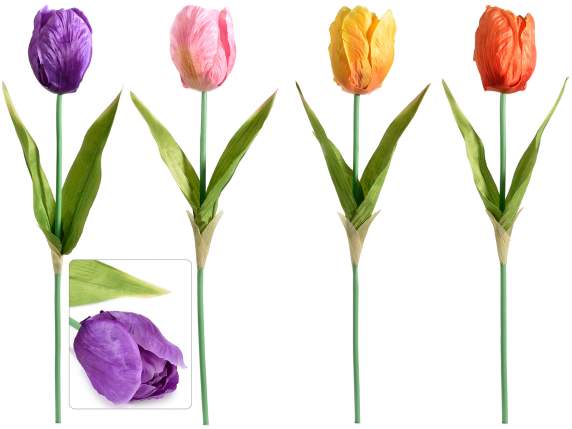 Tulipán gigante de tela con hojas moldeables