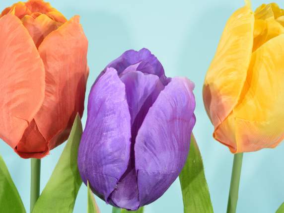 Tulipán gigante de tela con hojas moldeables