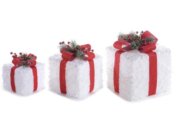Lot de 3 coffrets cadeaux en métal avec lumières LED blanc
