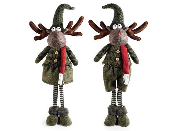 Renne en tissu avec chapeau et bois moulables