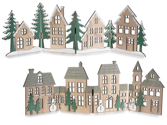 Village de Noël pliant en bois sculpté