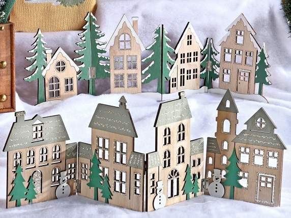 Village de Noël pliant en bois sculpté
