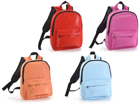 Waterproof fabric backpack with latex effect, front pocket