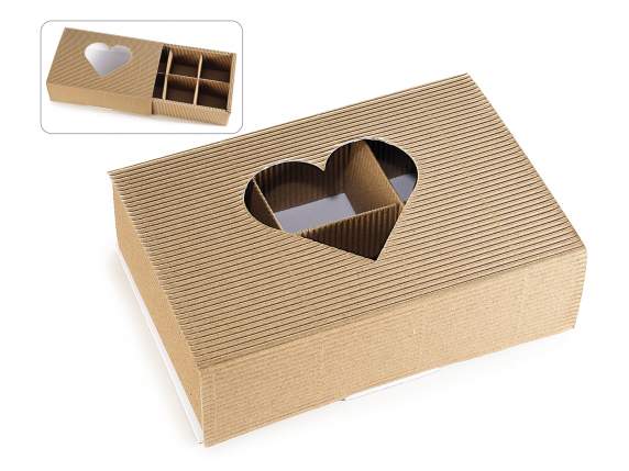 Wavy cardboard box 6 compartments w/ heart window