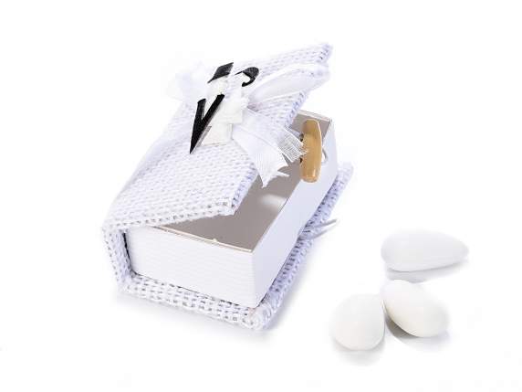 Book-shaped box covered in fabric with Wedding decorations