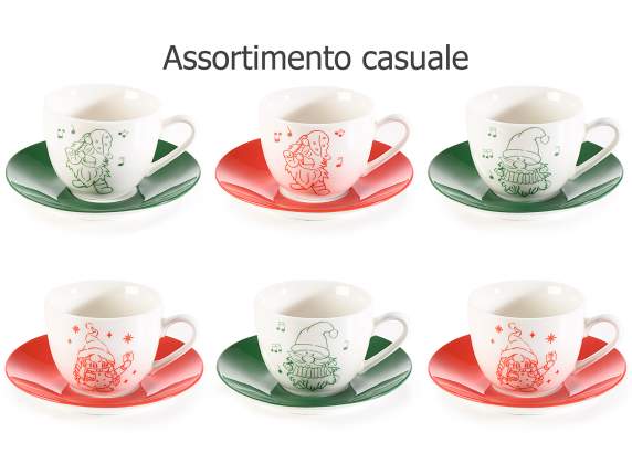 Farbige Kaffeetasse und Untertasse aus Keramik „Gnometti“
