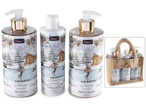 Set of liquid soap, body cream, and shower gel with a Christ