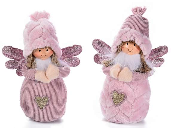 Plush and velvet angel with wings and glitter heart