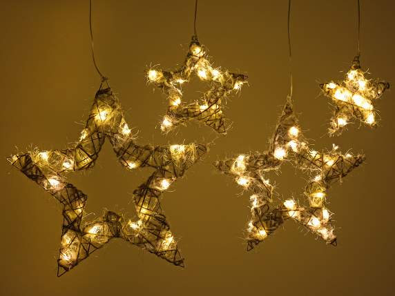 4 stars set in jute with metal core and LED lights