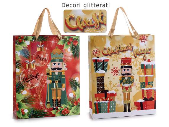 Nutcracker paper bag with glitter and satin handles