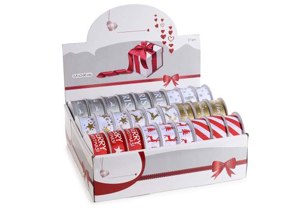 Display 27 grossgrain ribbons 25 mm with Christmas print