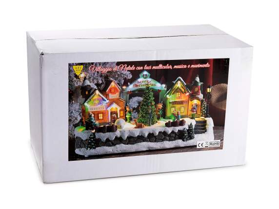 Resin village with rotating tree, multicolor LED and music