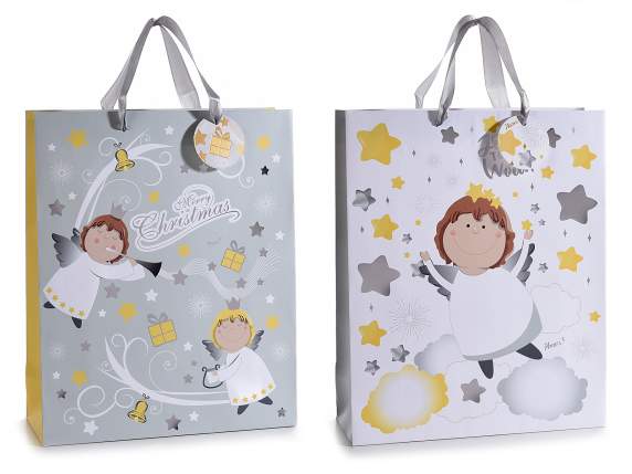Paper bag with little angels and gold and silver details
