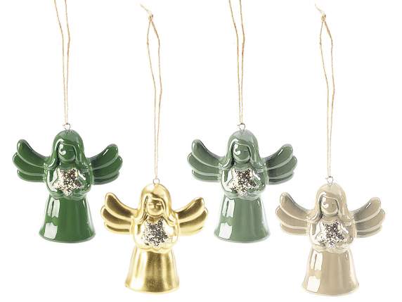 Hanging ceramic angel with glittery star