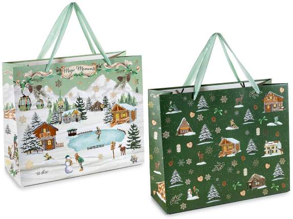 Large horizontal paper bag - envelope with satin handles