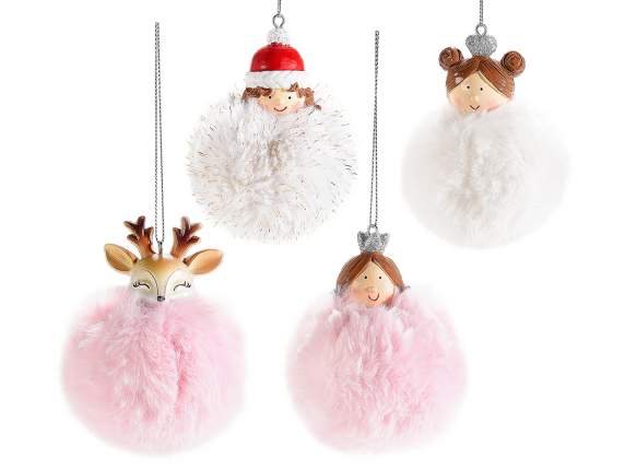 Christmas resin character on eco fur pompom to hang