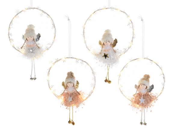 Hanging circle with sitting longleg angel and led light