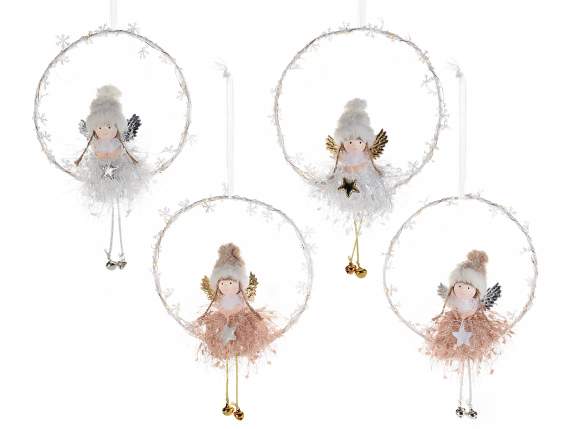 Hanging circle with sitting longleg angel and led light