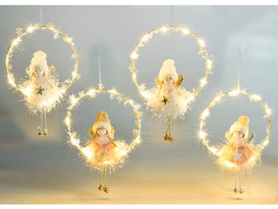 Hanging circle with sitting longleg angel and led light