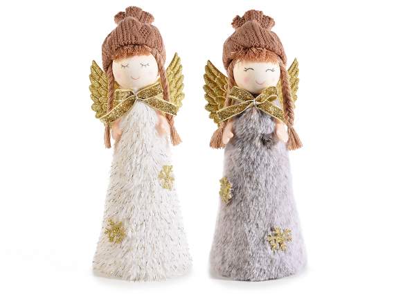 Soft eco-fur angel with golden wings and bows