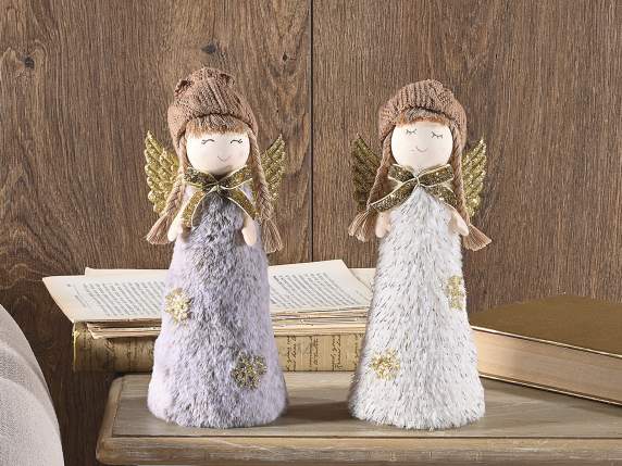 Soft eco-fur angel with golden wings and bows