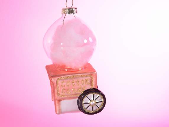 Cotton candy cart in colored glass to hang