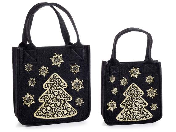 Set of 2 cloth bags with golden decorations Black chic