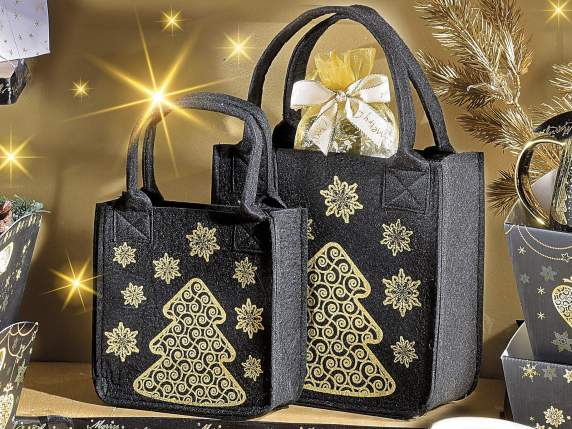 Set of 2 cloth bags with golden decorations Black chic