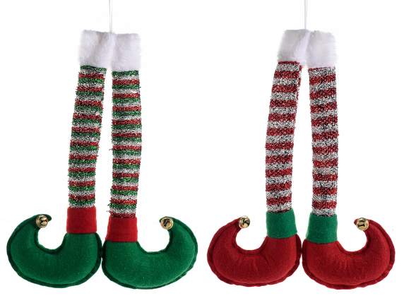 Elf long legs in fabric w-bells to hang