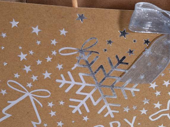 Silver Christmas kraft paper bag with silver bows