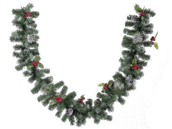 Artificial spruce garland - festoon H206 w - berries and pin