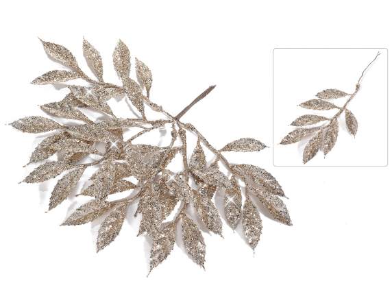 Bouquet of 6 branches of bronze glitter leaves