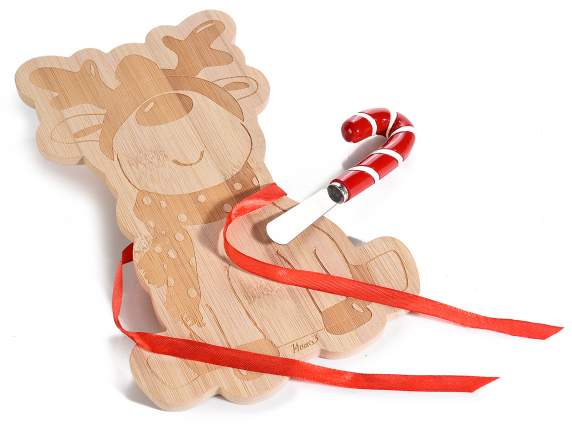 Reindeer wooden cutting board set w - knife and bow