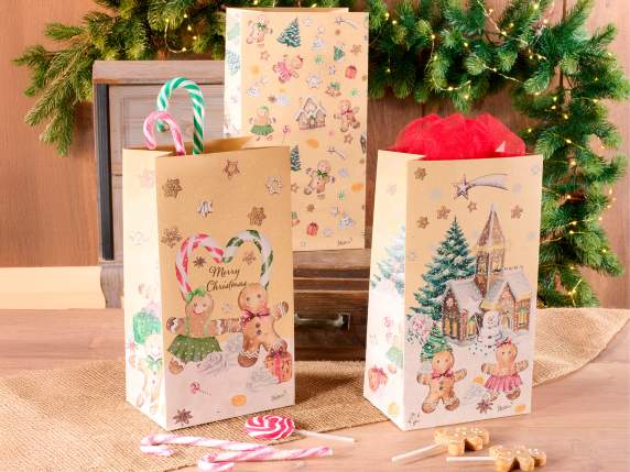 Kraft paper bag without handles with gingerbread print