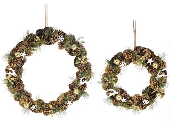 Set of 2 glittered wooden garlands with decorations to hang