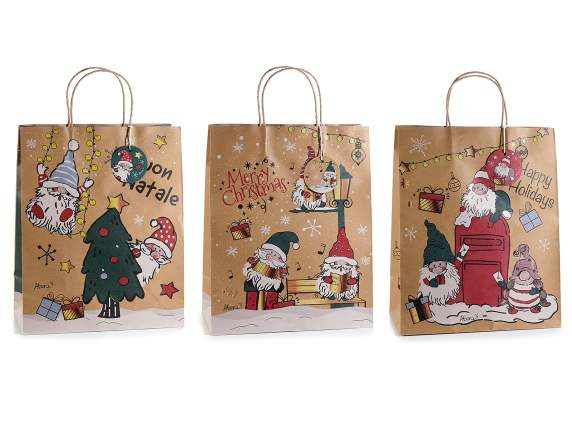 Large kraft paper bag-envelope with handles, gnomes, tags