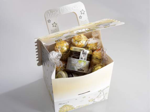 House-shaped paper box with gnomes and stars print