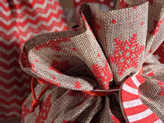 Jute effect panettone bag with Christmas pattern