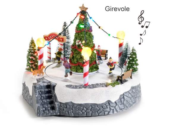 Ice rink with multi-colored lights, movement and music