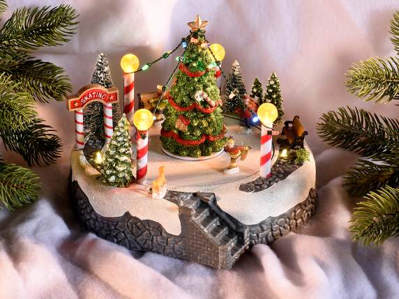 Ice rink with multi-colored lights, movement and music