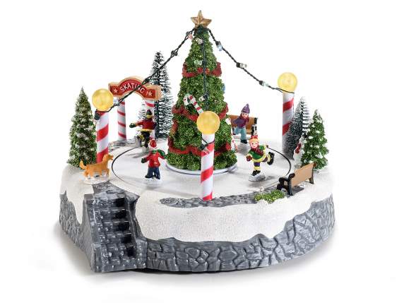 Ice rink with multi-colored lights, movement and music