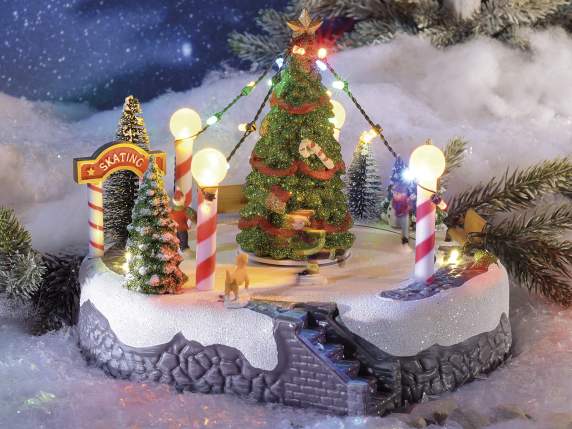 Ice rink with multi-colored lights, movement and music