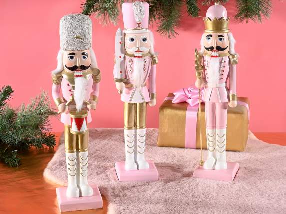 Pink and gold resin nutcracker figure to stand