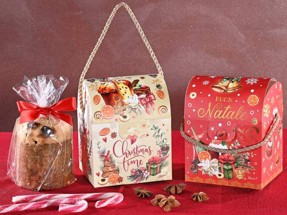 Paper trunk box with rope handle and Christmas decorations
