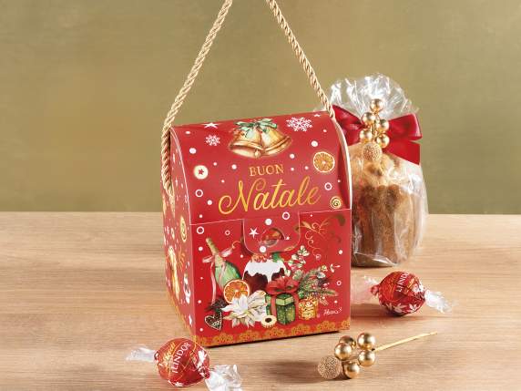 Paper trunk box with rope handle and Christmas decorations