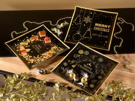 Square glass food Christmas plate