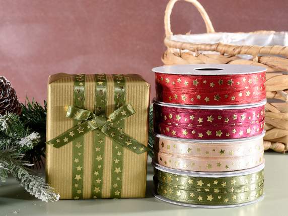 Satin ribbon with embossed golden stars