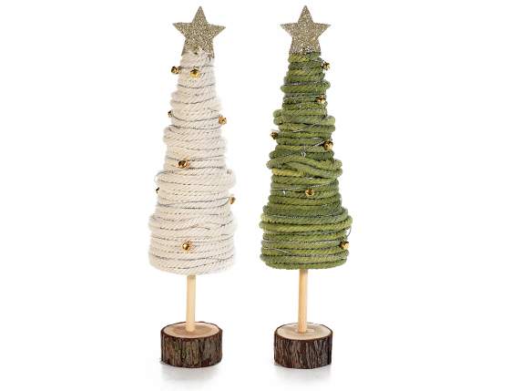 Wood and boiled wool tree with bells and glitter star