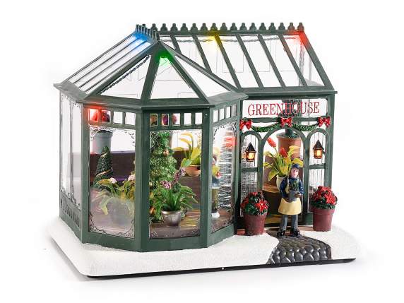 Christmas snowy greenhouse landscape in resin with lights